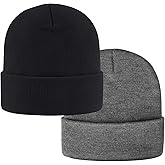 29 IYEBRAO 2-Pack Men's Standard Daily Beanie Hat Classic Cuffed Plain Skull Knit Winter Hat Cap for Men & Women Warm Snug Sl
