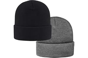 IYEBRAO 2-Pack Winter Daily Beanie Hats Stretchy Classic Cuffed Skull Knit Cap Warm Snug Soft Headwear for Men & Women