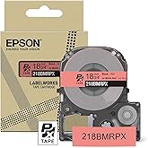 Epson LABELWORKS 218BMRPX Genuine PET (Polyester) Tape Cartridge - Black on Matte Red Designer Craft Label Maker Tape - 3/4" (18MM) Wide, 26'