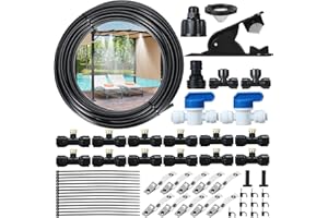 GOTGELIF 50FT Misters for Outside Patio, Misting Cooling System with 12 Brass Mist Nozzles & Faucet Adapters(3/4") for Fan Greenhouse Garden Umbrellas - 15M
