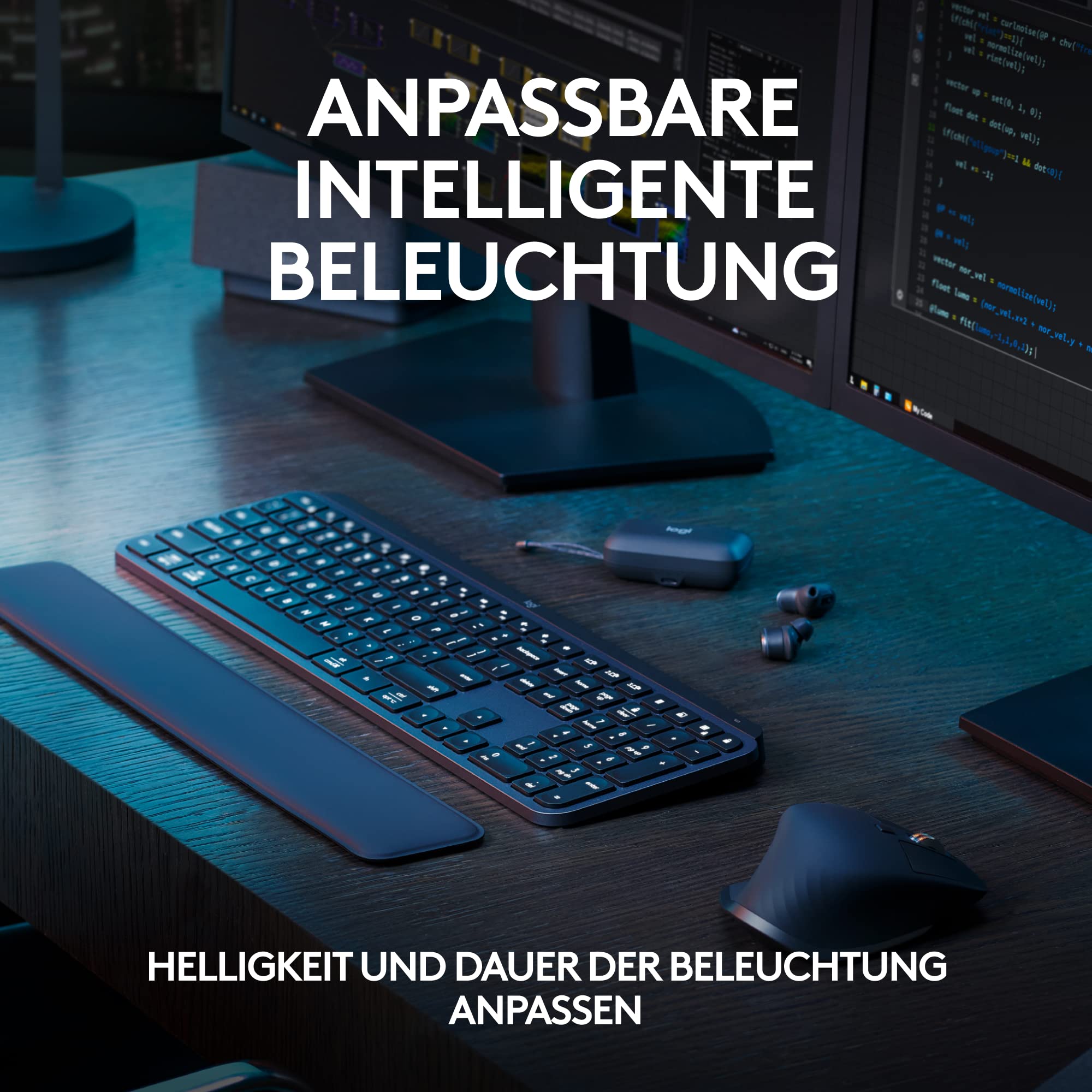 Logitech MX Keys S Plus kabellose Tastatur, Low Profile, Fluid Quiet Typing, Programmable, Backlighting, Bluetooth, Rechargeable, für Windows PC/Linux/Chrome/Mac- Graphit, Deutsches QWERTZ-Layout