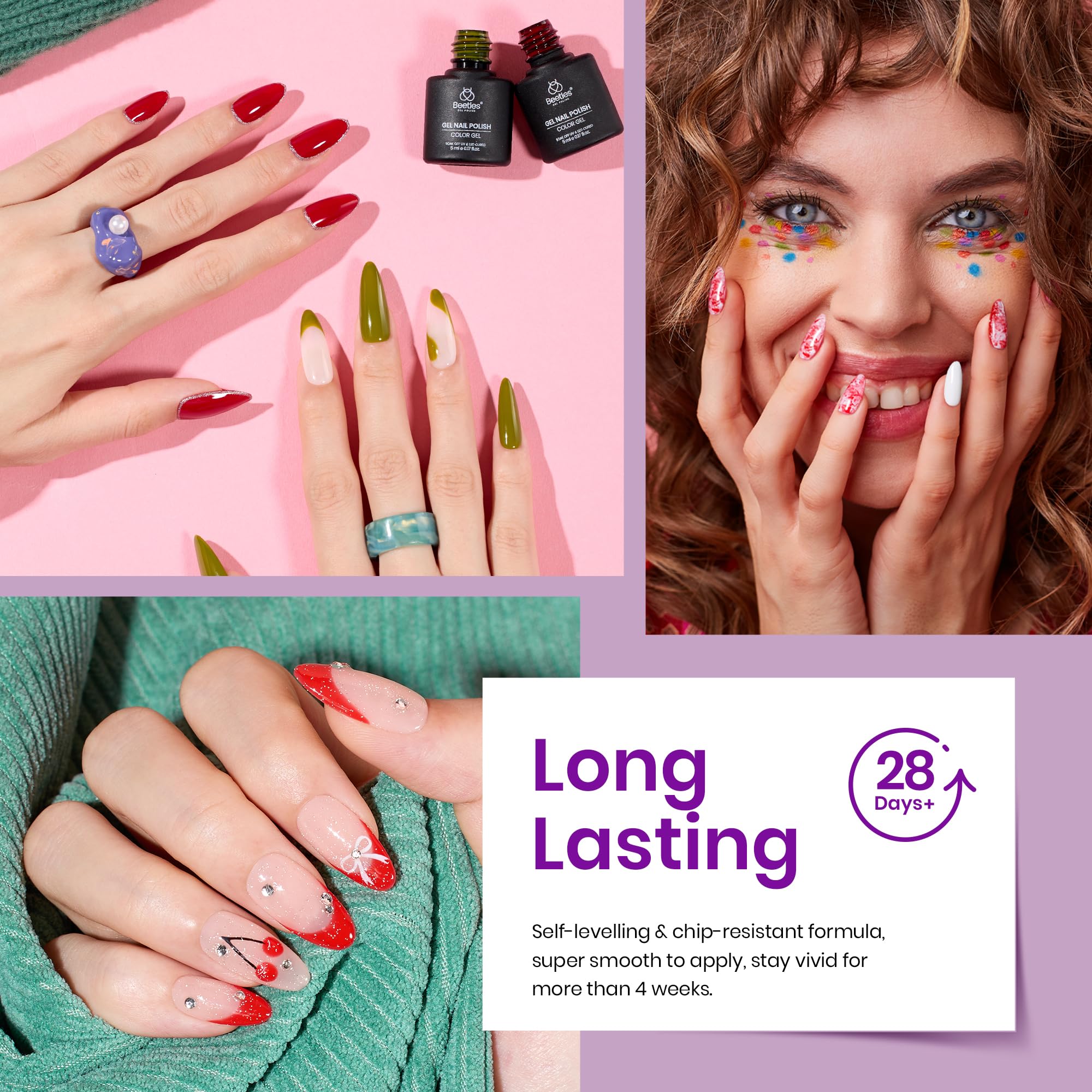 Beetles Gel Nail Polish Set 36 PCS Spring Summer Pastel 32 Colors with Base Top Coat Pink Green Blue Purple Black White Burgundy Red - Image 5