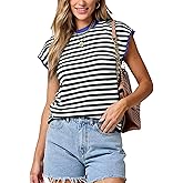 Bozanly Womens Crewneck Striped Knit T Shirts Casual Spring Summer Cap Sleeve Sweater Tank Top 2026