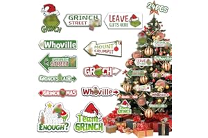QTISKY Griinchs Christmas Decorations - 24 PCS Double Sided Christmas Tree Decor Paper Cards Signs Ornaments, Xmas Cute Christmas Decorations for Home Indoor Party Wall, Christmas Tree Ornaments Decorations
