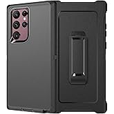 YmhxcY Defender Series Case for Samsung Galaxy S22 Ultra 5G,Rugged & Durable,Military Grade Shockproof Secure Layered, with Port Protection, Includes Holster Clip Kickstand for S22 Ultra 6.8”-Black