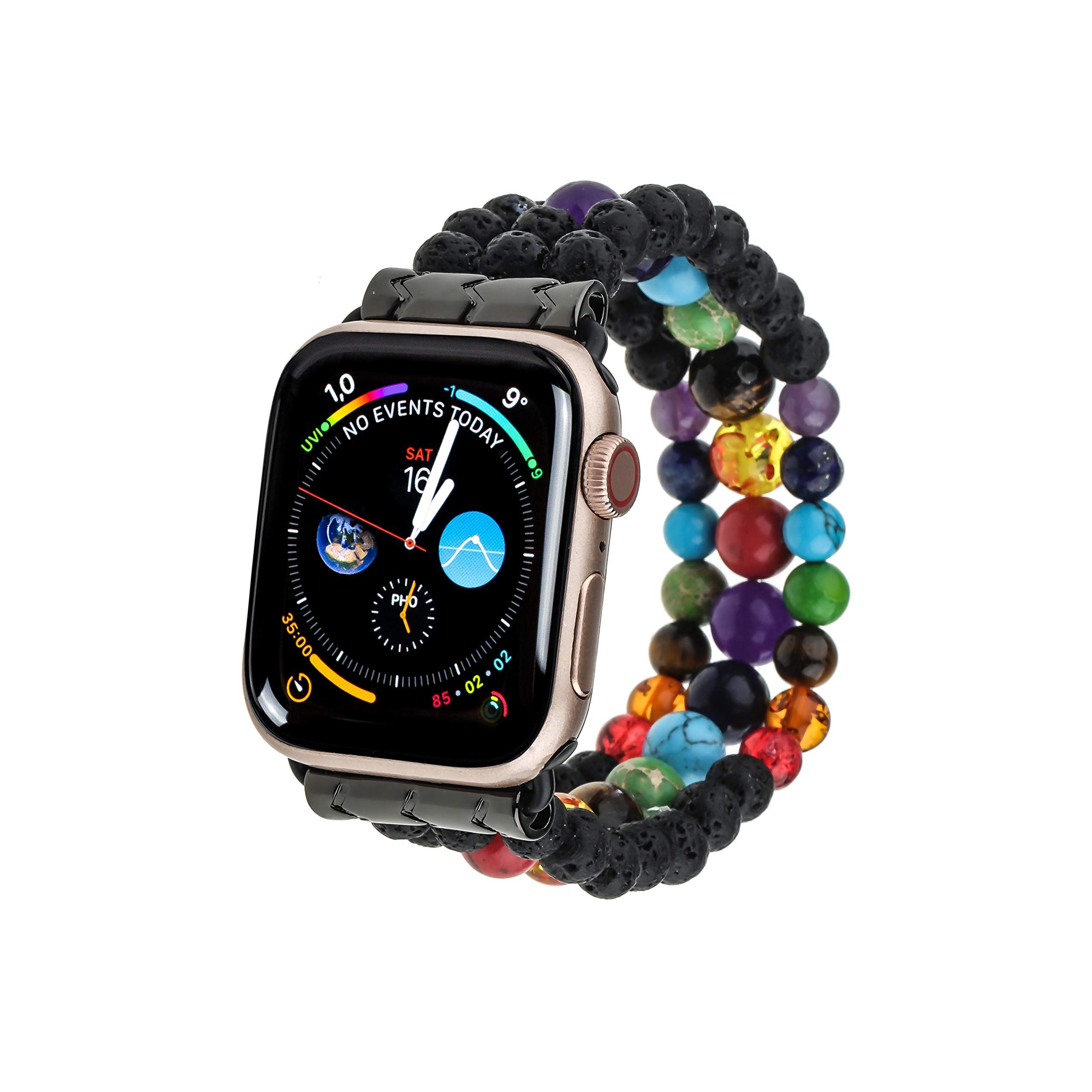 PLTGOOD Compatible with Watch Band Beads Bracelet 38mm/40mm, 42mm/44mm for Women Men - Handmade 7 Chakras Elastic Watch Strap - iWatch Series 6/5/4/3/2/1/SE