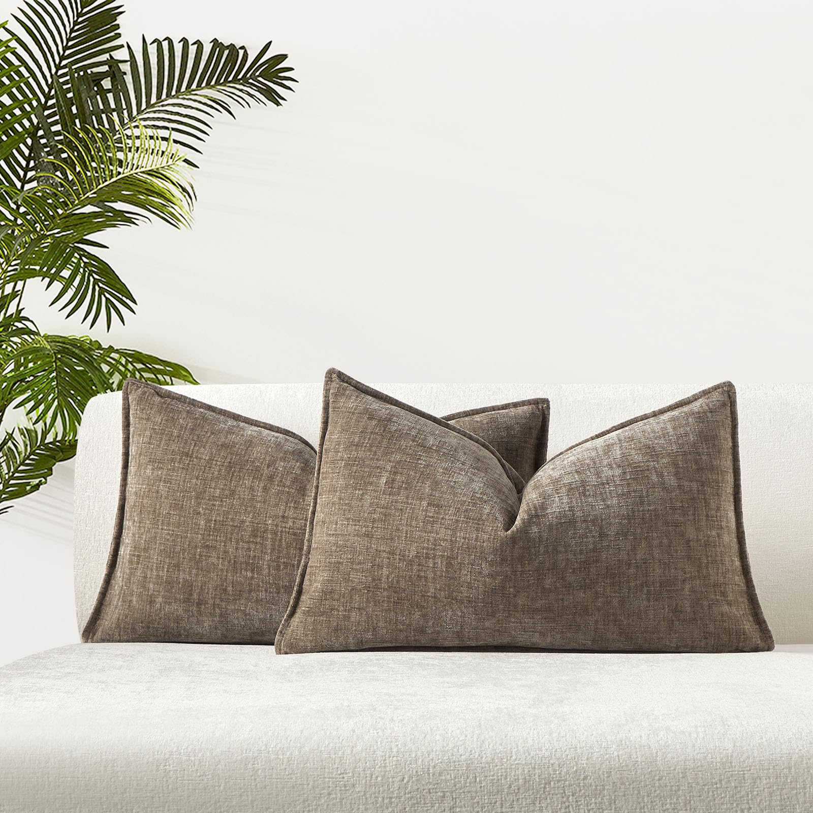 Photo 1 of JUSPURBET 12x20 Decorative Pillow Covers Set of 2 Throw Pillow Covers for Couch Sofa Bed Cozy Chenille Lumbar Cushion Covers Cases with Hidden Zipper for Living Room Home Decor,Stone