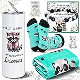 FuWeave 4 Pcs Raccoon Valentine's Day Women Gifts 20 oz Tumbler with Straw Raccoon Lover Throw Blanket Novelty Sock Bracelet Gift for Valentine's Day Birthday Teacher