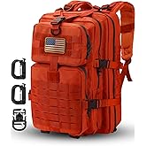 Hannibal Tactical MOLLE Assault Backpack, Tactical Backpack Military Army Camping Rucksack, 3-Day Pack Trip w/USA Flag Patch, D-Rings, Orange