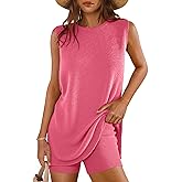 Glamaker Women's 2 Piece Short Sets Summer Lounge Sets Sweater Knit Beach Vacation Matching Sets Travel Outfits