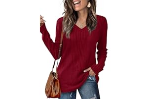 Saloogoe Womens Long Sleeve Tops V Neck Shirts Lightweight Tunic Sweaters Fashion 2024