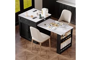 Merax 82.7" Kitchen Island with Extendable Dining Table for 4-6 Seating, Two-Tone Kitchen Island Table with Double-Sized Stor