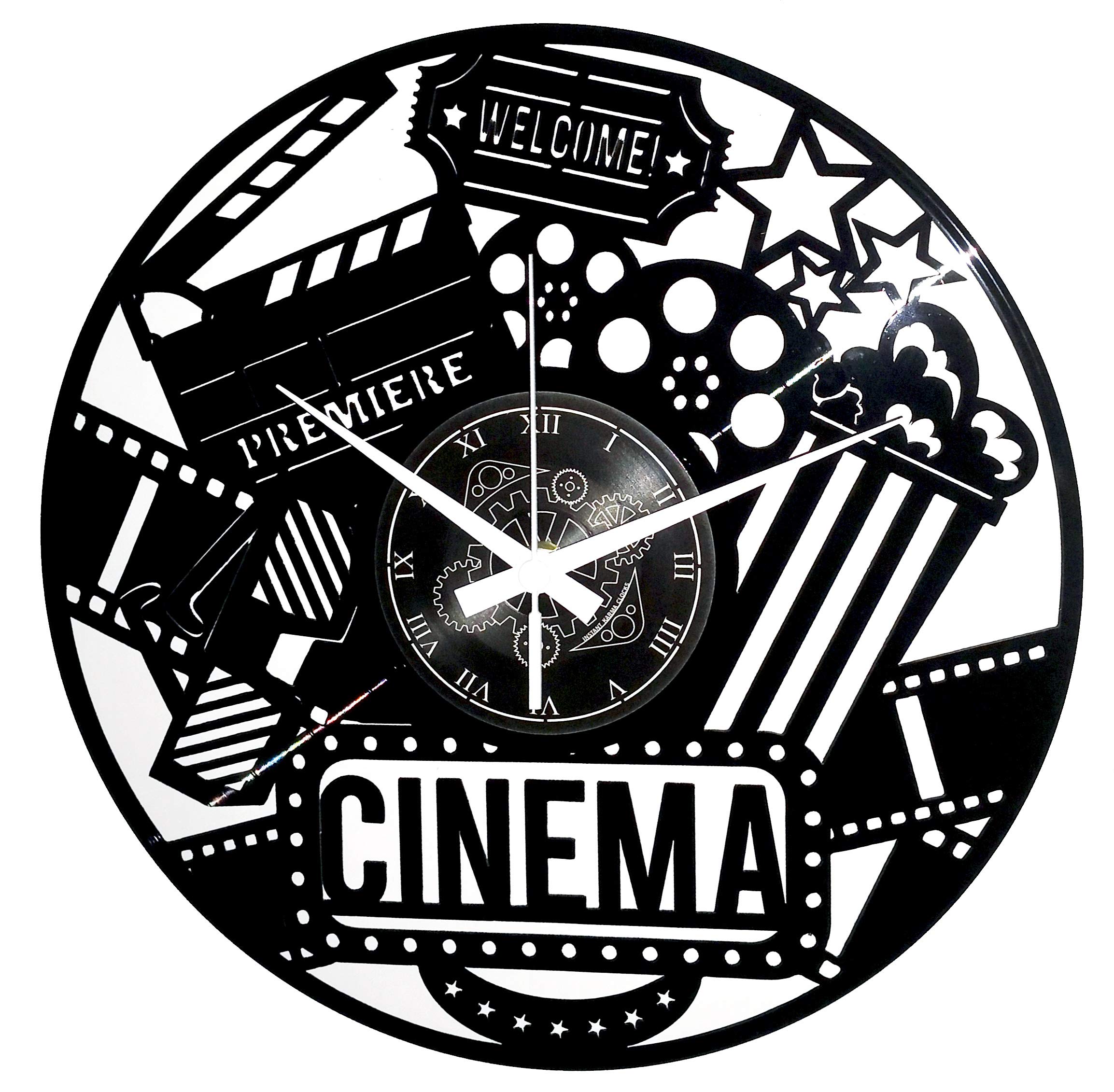 Instant Karma Clocks | Cinema Wall Clock with Movie Icons and Film Reels | Silent No-Ticking Quartz Movement | Perfect for Bedroom, Office, Studio, Cabin, Living Room – Unique Decoration
