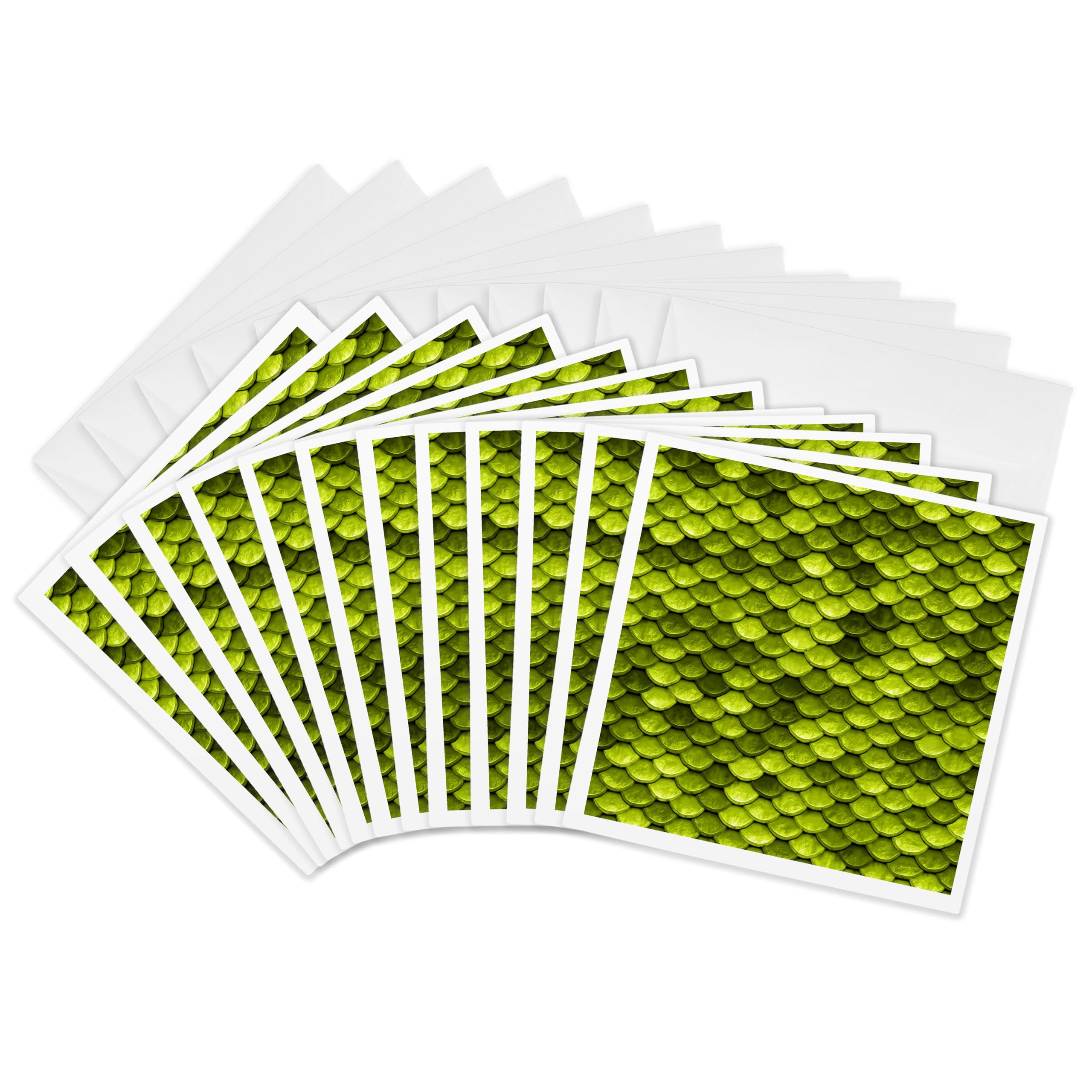 3dRose gc_266871_2 6 x 6-Inch "Shiny Green Gold Luxury Elegant Mermaid Scales Glitter Effect Art Print" Greeting Card (Set of 12)
