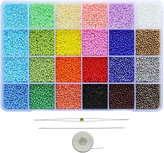 Perline Di Vetro Bala&Fillic 2 Mm 12/0 - 21600 Pezzi In 24 Colori Con Cordino E Anelli, Per Gioielli Fai Da Te