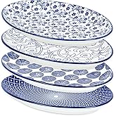 Selamica Serving Platters Ceramic, 12 Inch Serving Dishes for Party Entertaining, Oval Serving Plates for Sandwich, Appetizer, Fruit, Microwave Dishwasher Safe, Set of 4, Vintage Blue