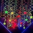 WILLBOND 50 Pieces Glow Party Supplies Hanging Swirl Decorations Neon Star Swirl Hanging for Neon Glow Party Ceiling Decorations
