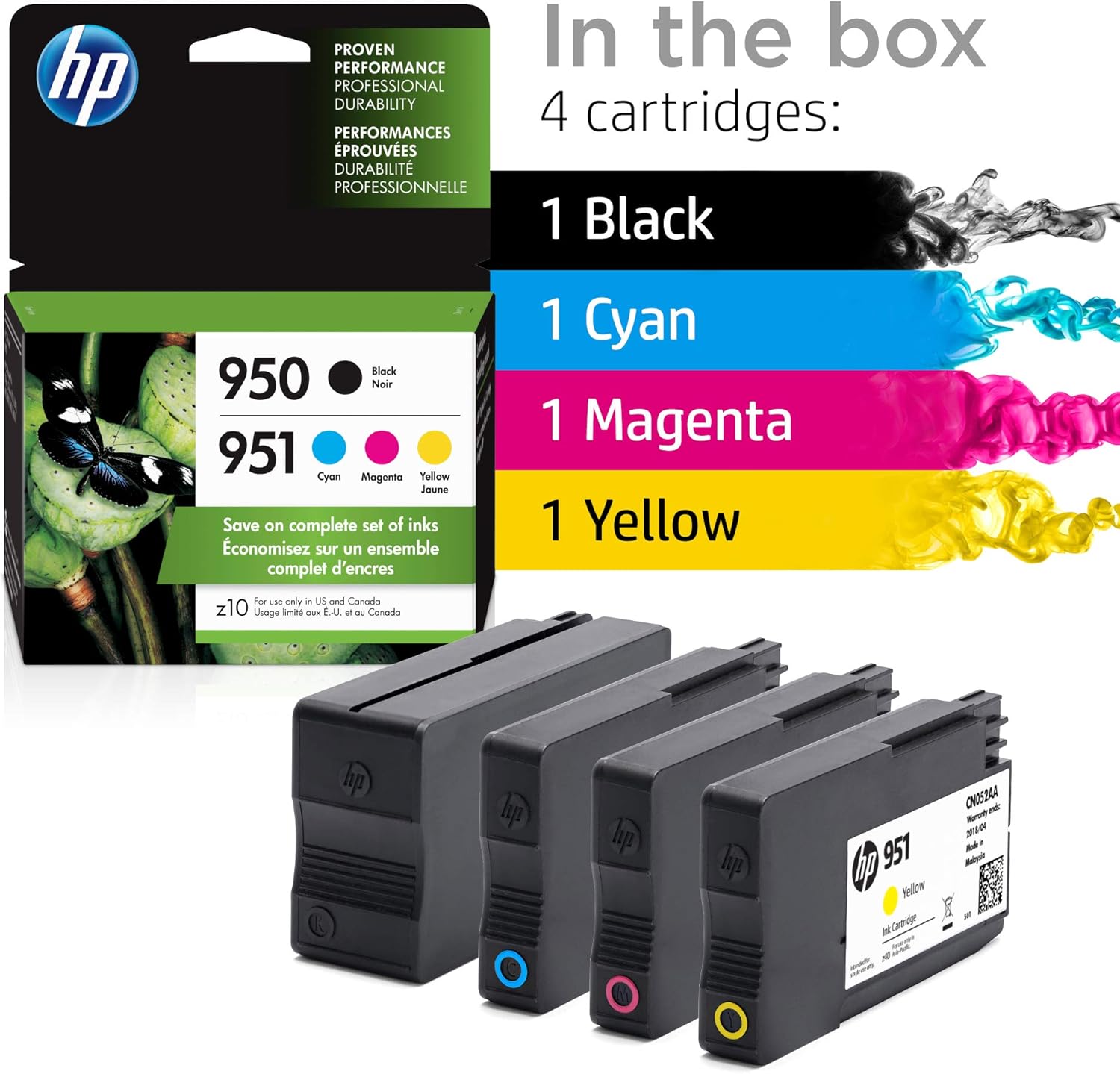 HP 950 & 951 | 4 Ink Cartridges | Black, Cyan, Magenta, Yellow | CN049AN, CN050AN, CN051AN, CN052AN: Office Products