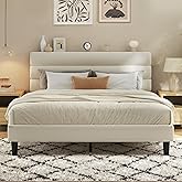 Fluest Queen Bed Frame, Platform Bed Frame with Velvet Upholstered Headboard, No Box Spring Needed, Sturdy Metal Support, Noise Free, Easy Assembly, Modern Bedroom Furniture, Beige