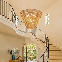 YOMECOO 31.49" Large Rattan Chandelier Vintage