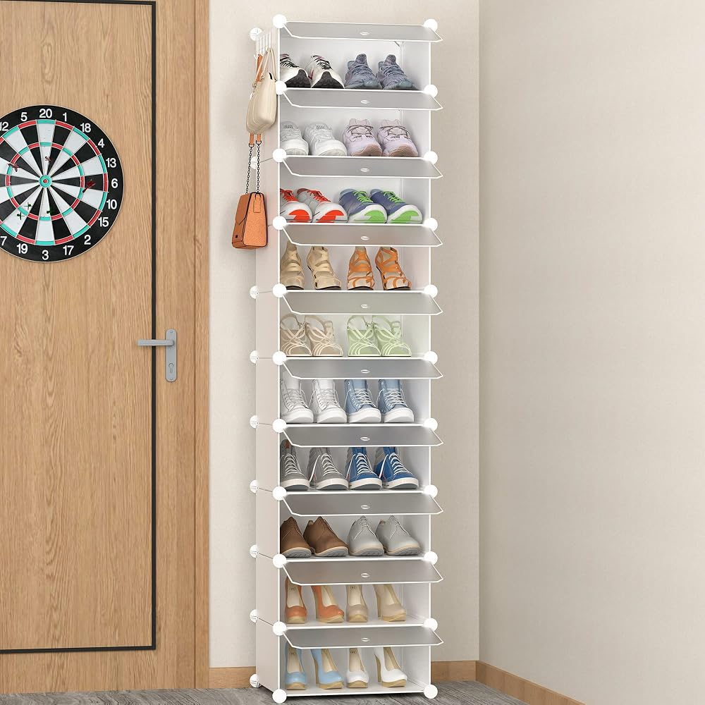 HOMIDEC 10-Tier Shoe Rack Dustproof Narrow Tall Storage Cabinet Door Hook