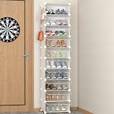 HOMIDEC 10-Tier Shoe Rack Dustproof Narrow Tall Storage Cabinet Door Hook