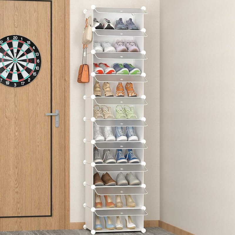 HOMIDEC 10-Tier Shoe Rack Dustproof Narrow Tall Storage Cabinet Door Hook