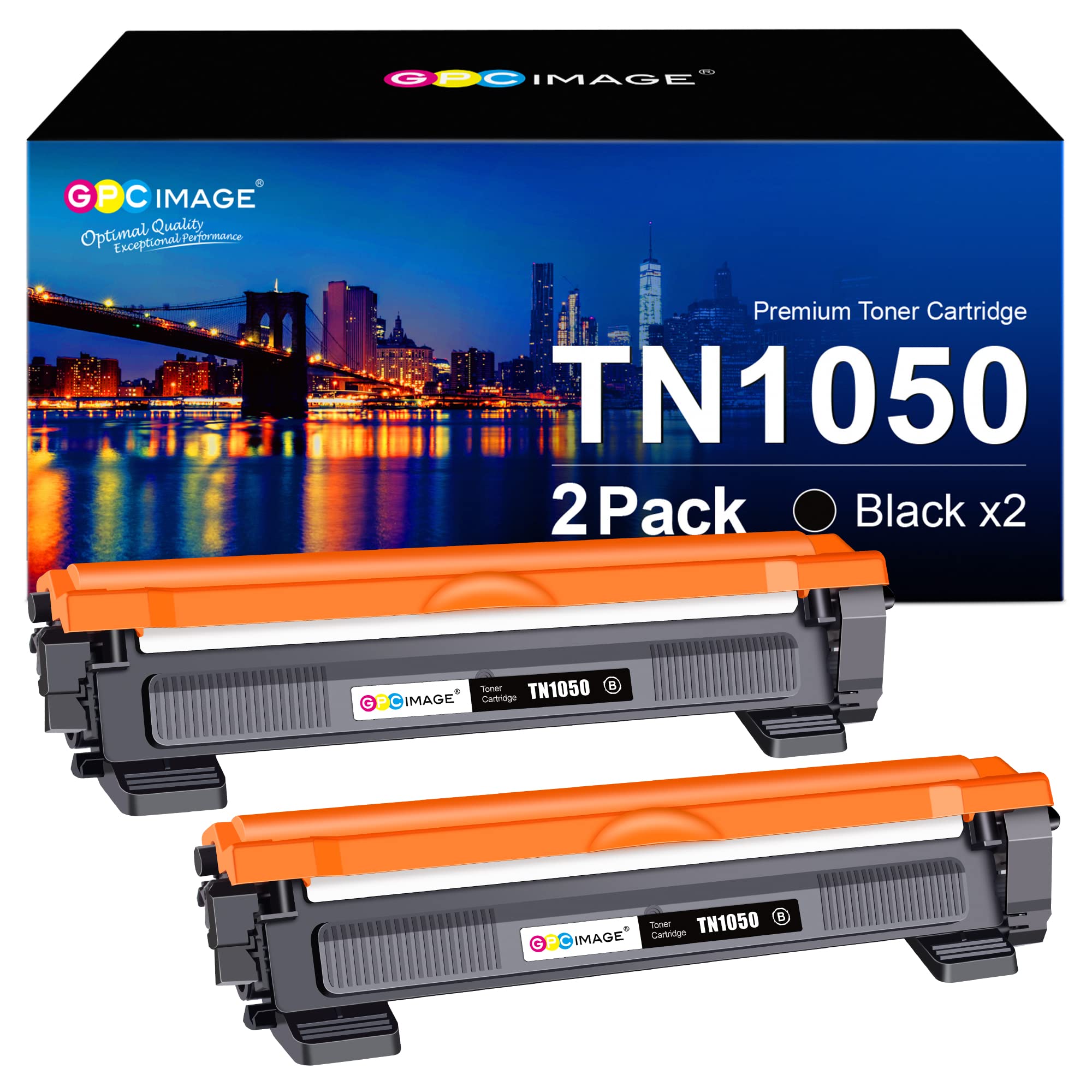 GPC Image TN1050 Toner Cartridges Compatible for Brother TN1050 Black Toner Cartridges for HL-1112 HL-1110 DCP-1610W DCP-1510 HL-1210W MFC-1810 HL-1212W MFC-1910W DCP-1612W DCP-1512 (Black, 2-Pack)