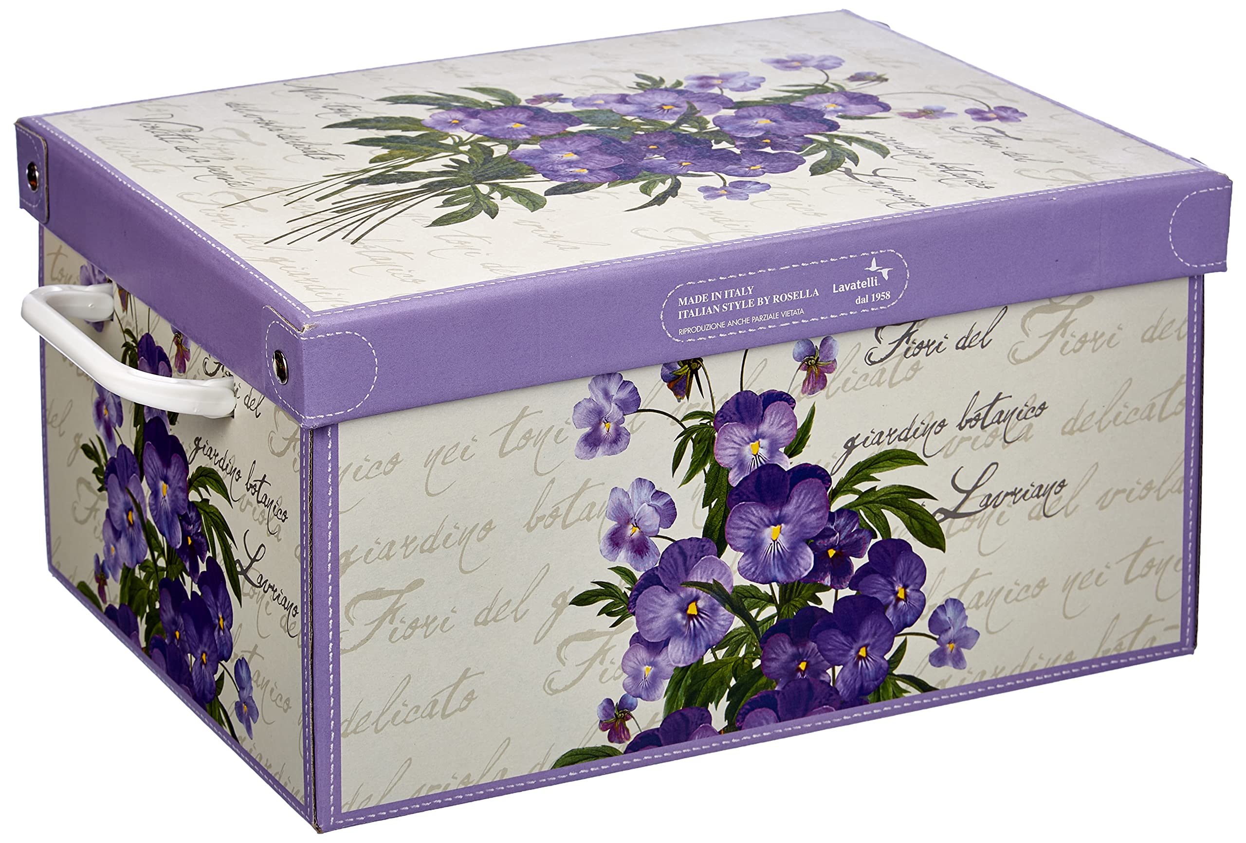 LAVATELLI Collection Scented Violet Small - Decorative Storage Box with Lid and Handles, Cardboard Organiser for Clothes, Toys, Teddy, and Home Essentials, Violets