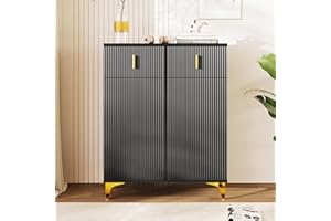 Merax Fluted Sideboard Cabinet with Storage, 2 Drawers & 2 Doors & Adjustable Shelves, Elegant Shoe Cabinet with Structured P