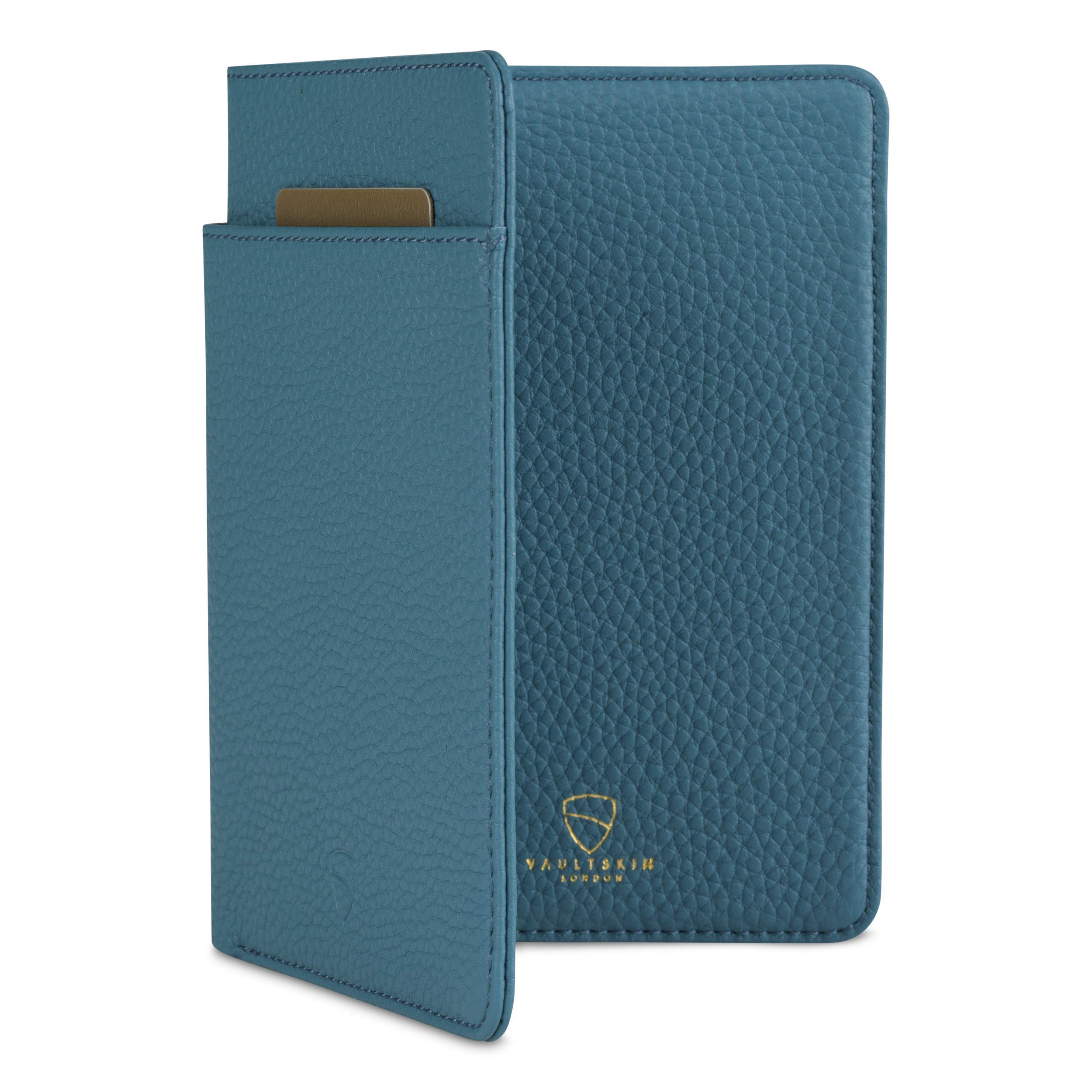 Vaultskin Kensington Passport and Vaccine Card Holder for Travel with RFID Blocking, Leather Card Case Cover for Men and Women (Matt Turquoise)