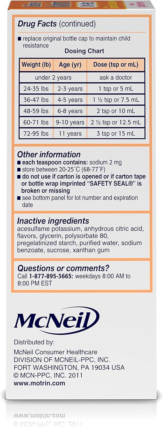 Children's Motrin Oral Suspension Medicine for Kids, 100mg Ibuprofen, Berry Flavored, 4 fl. oz: Health & Personal Care