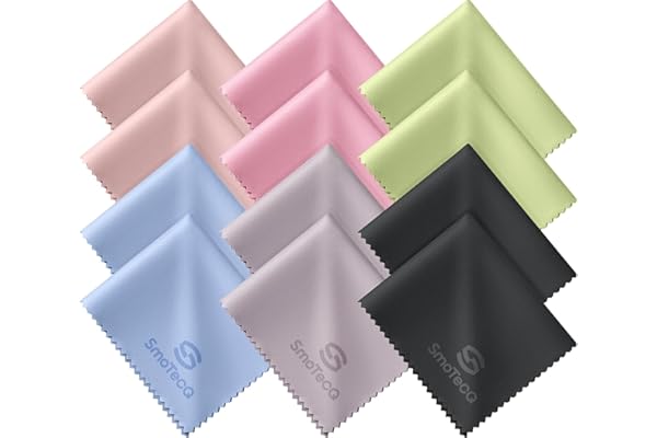 SmoTecQ 12 Pack Microfiber Cleaning Cloths for Glasses & Screens (6x7) - Optical Grade Lens Cleaner for Eyeglasses, Camera, i