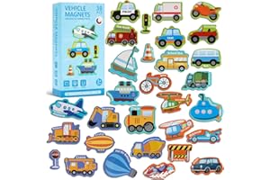 LUCKJOY Fridge Magnetic Transports for Toddlers 30PCS Vehicles Magnets for Kids Ages 3+ Cute Refrigerator Magnets for Fridge Flash Cards Learning & Educational Magnet Toys for Kids Birthday Gift