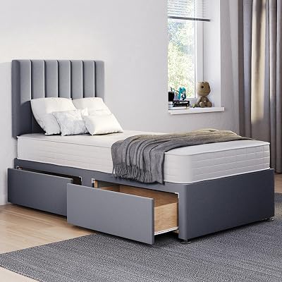 ComfoRest 3ft Single Bed with Mattress and 2 Drawers Grey Plush