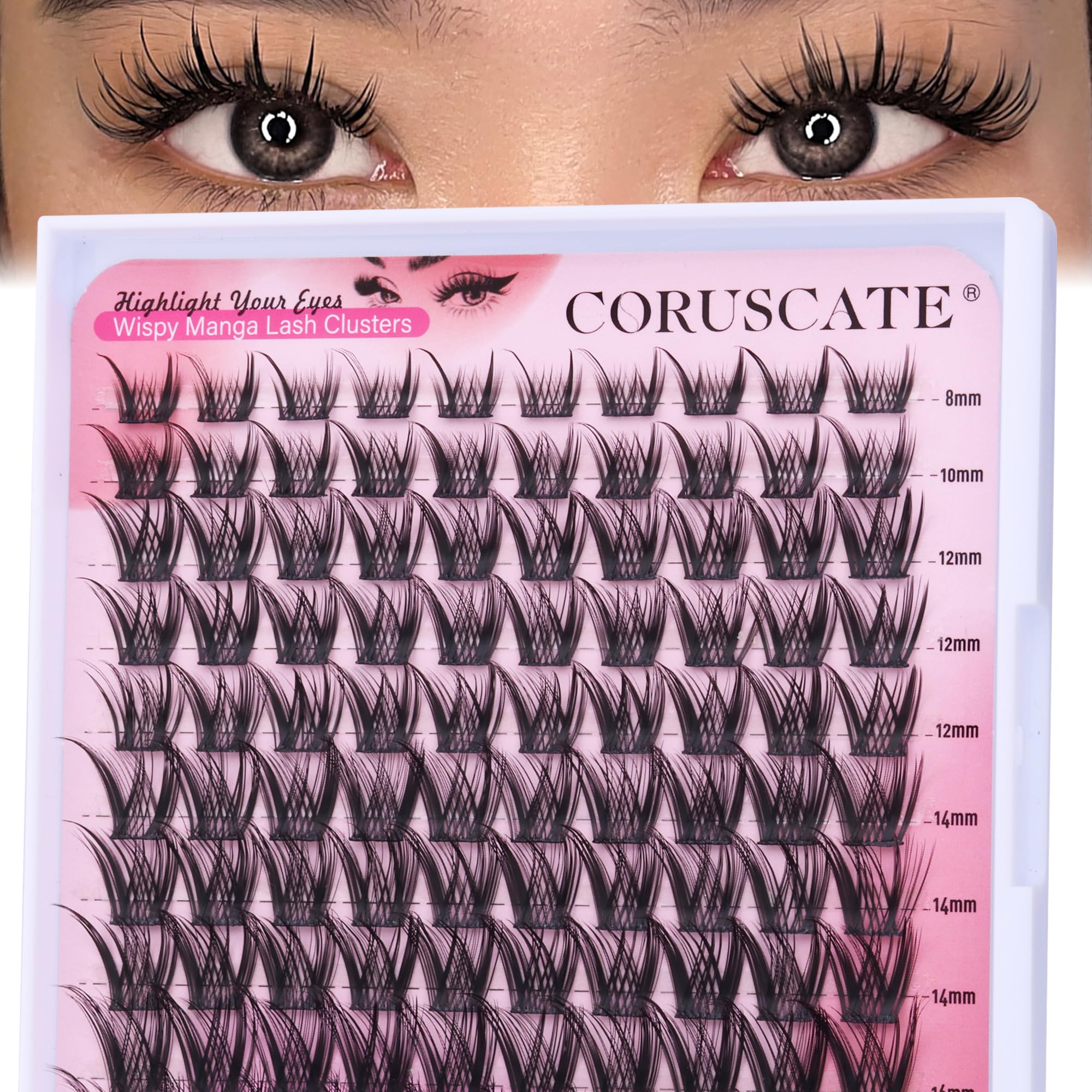 CORUSCATE Wispy Cluster Lashes Manga Individual Eyelashes Natural Lashes Individual Cluster CD Curl Eyelash Clusters Spiky Lash Clusters 8-16mm Anime Tatti Lashes Fairy Look — image 1