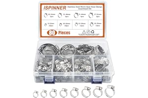ISPINNER 80pcs 8 Sizes Stainless Steel Adjustable 6-51mm Range Worm Gear Hose Clamps Assortment Kit