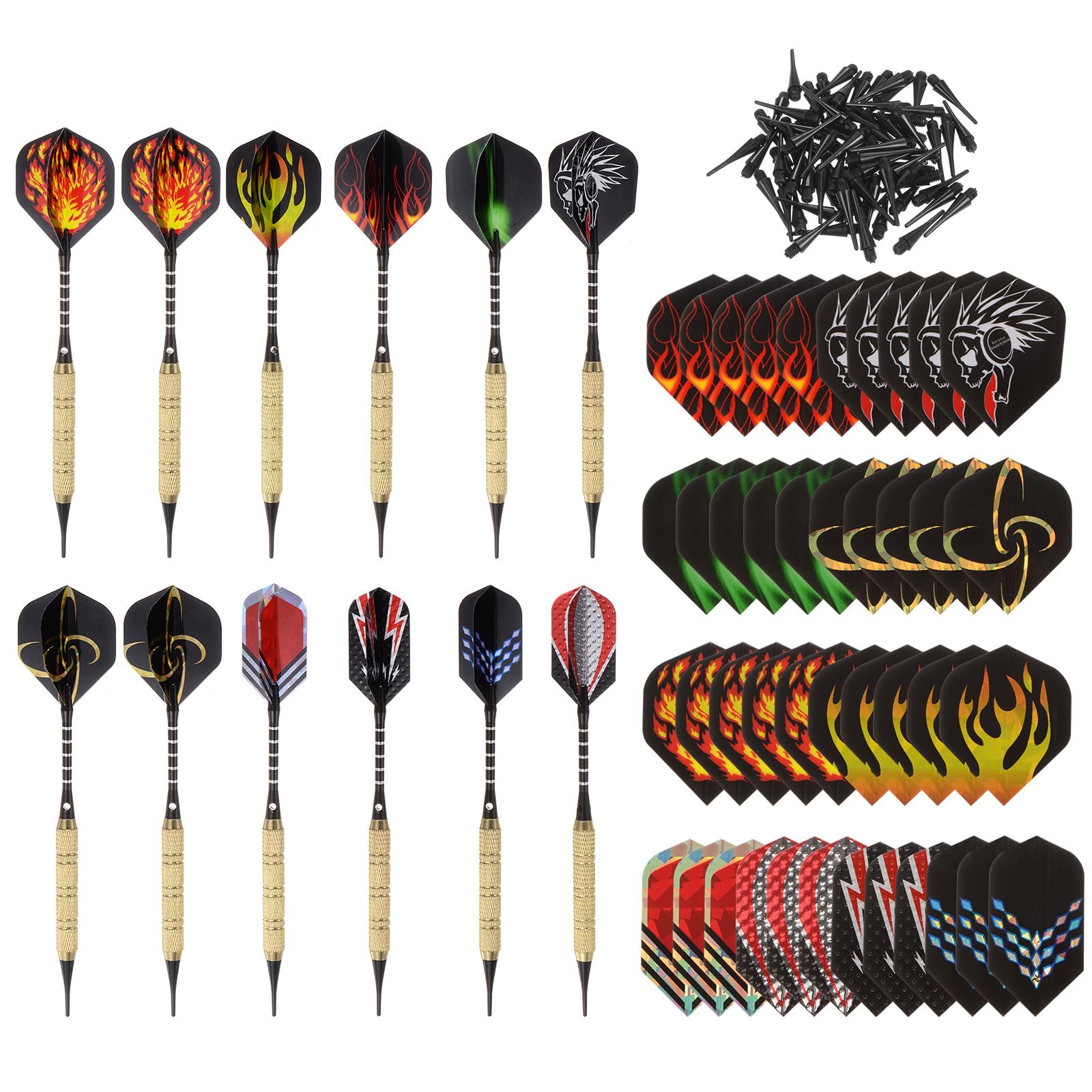 PATIKIL Soft Tip Darts Set Darts Plastic Tip - 12 Pcs 18 Gram with Tip Plastic Darts 100 Extra Dart Tips 42 Dart Flights for Electronic Dartboard