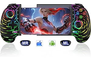 MYSTNOVA Wireless Phone Controller for iPhone/Android with Hall Joystick/Trigger, Light Up Mobile Gaming Controller Support Play Xbox, Steam Link, Call of Duty, Minecraft, Roblox, Cloud Android iOS Controller (Black-Ripple)