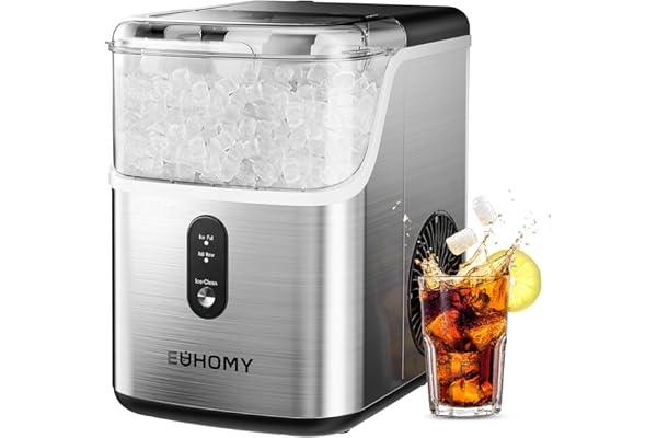 EUHOMY Nugget Ice Makers Countertop, Pebble Ice Maker Machine with 35lbs/24H Soft Ice, Self-Cleaning Sonic Ice Maker with Ice Scoop&Basket, Pellet Ice Maker for Home/Kitchen/Office(Stainless Steels)