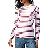 YIZUO ALTER Women's Striped Long Sleeved Shirt Round Neck Basic Striped T-Shirt