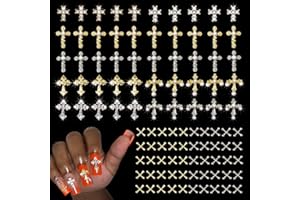 ALGLEA 100 Pcs Cross Nail Charms Gold and Silver, 50 Each, Y2K 3D Silver Gold Charms Accessories for Nail Decorations