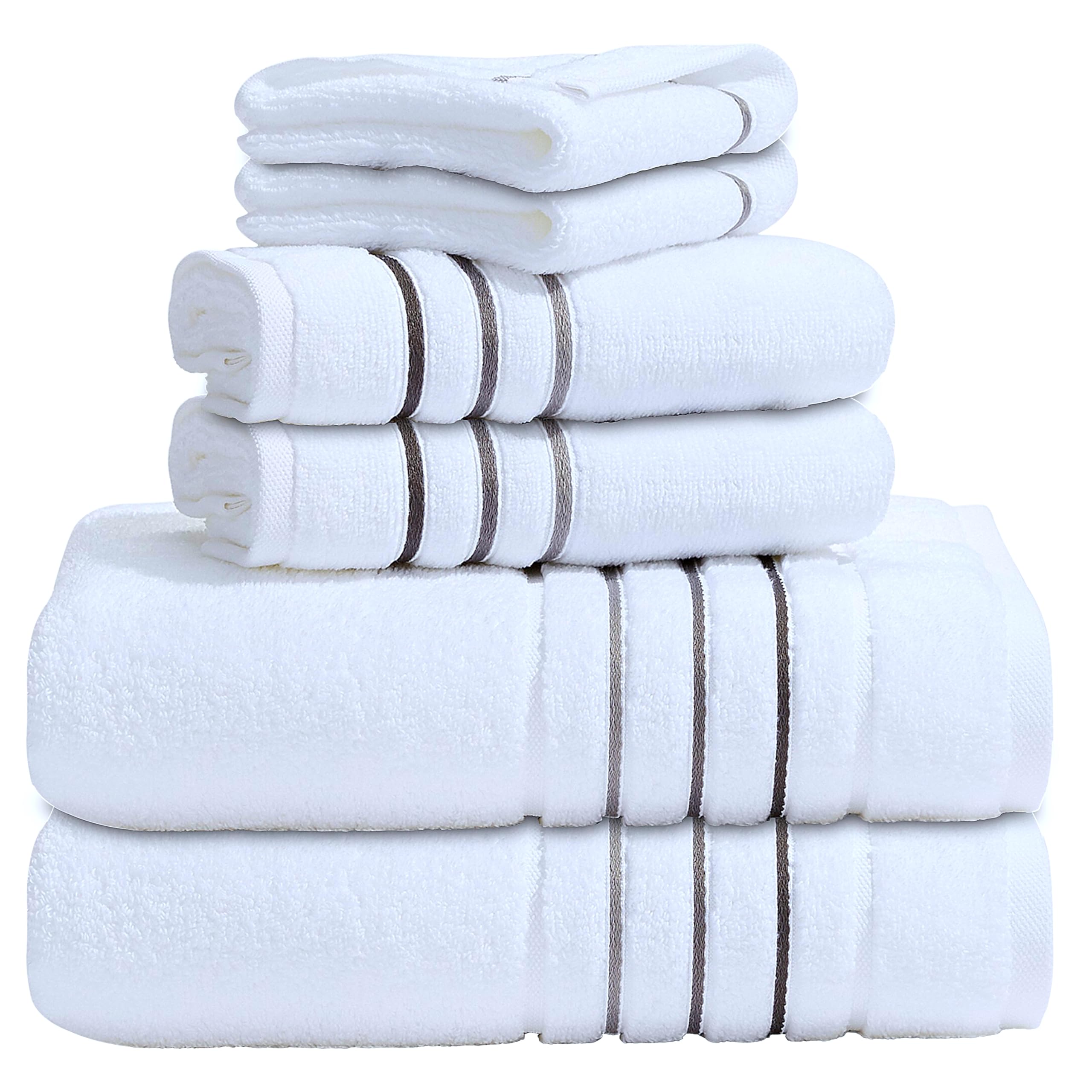 Photo 1 of Bath Towel Set_White Towel For Bathroom, Luxury Hotel &Spa Quality, 100% Cotton .Includes 2 Large Bath Towels, 2 Hand Towels and 2 Washcloths.Super Soft, Absorbent & Decorative (White / Grey Charcoal)