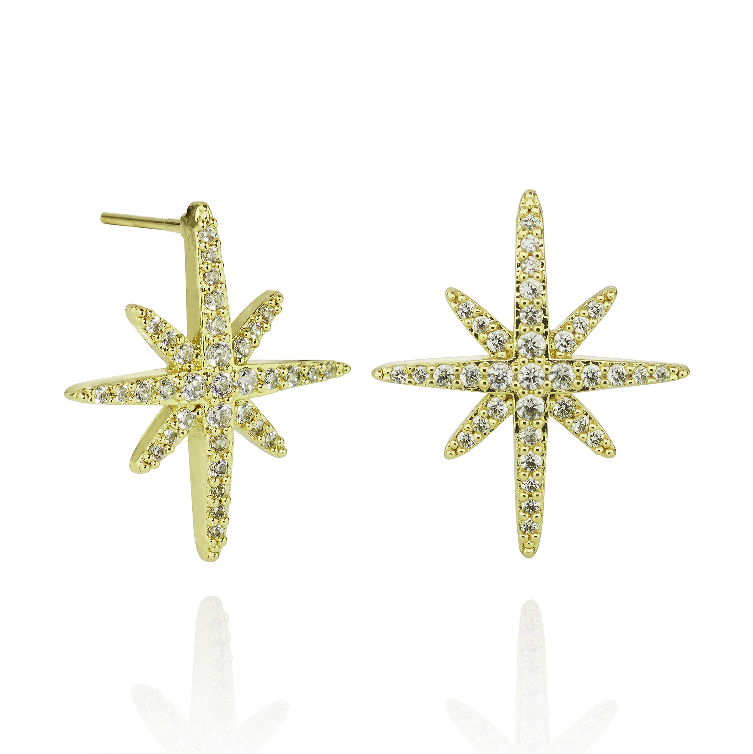 Namana Gold North Star Earrings for Women with Cubic Zirconia, Stone Studded Gold Earrings for Women, Gold Star Jewellery for Women, Lucky Star Earrings, Gold Jewellery Gifts for Women