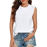 Hilor Women's Cotton Tank Tops Loose Fit Summer Top Basic Casual Trendy Sleeveless T Shirts