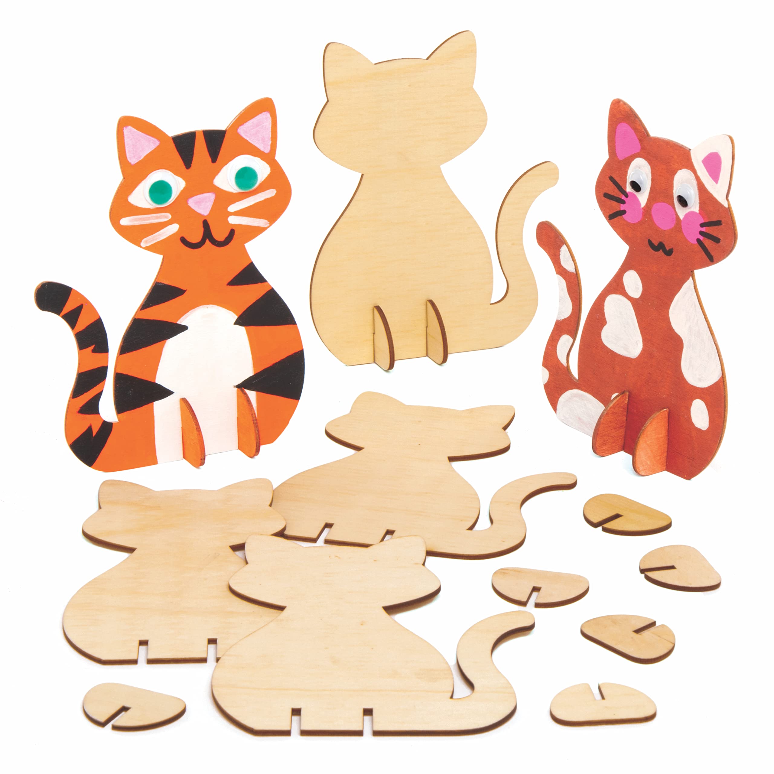 Baker Ross AT799 Wooden Stand up Cats - Pack of 6, Woodcrafts for Kids to Design, Paint, Decorate and Then Use