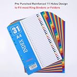 ROSSHINE 5 Pack 1-31 Part A4 File Dividers 11-Hole PVC Multi-Color Content List view 3