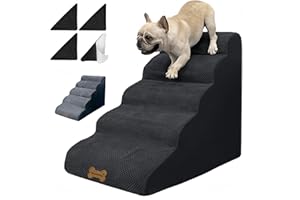 NECRELY Dog Stairs & Pet Ramp for Small/Large Dogs to High Beds/Couches - 5 Steps 24-inch Height for 18-30 inch Furniture, 2 Washable Covers (Black, Grey), Non-Slip Balanced 33D Design for Old Dogs & Cats