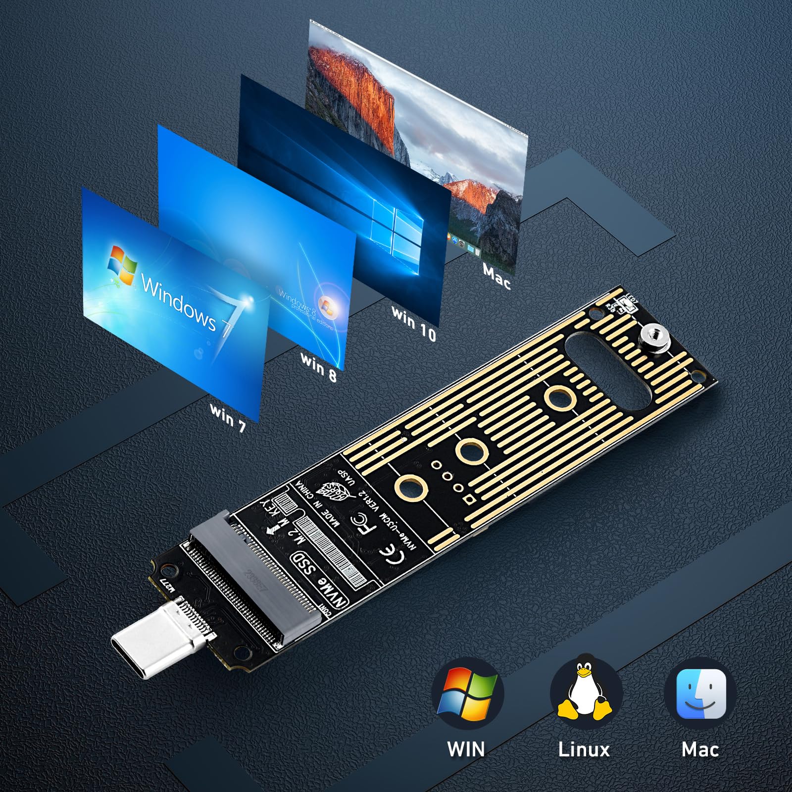 ELUTENG NVME SSD to USB Adapter USB 3.1 Gen 2 to M.2 NVME SSD Converter Adapter 10 Gbps PCIe Based M Key Hard Drive Reader Support UASP for 2280 2260 2242 2230 SSD (Only for M.2 NVME)