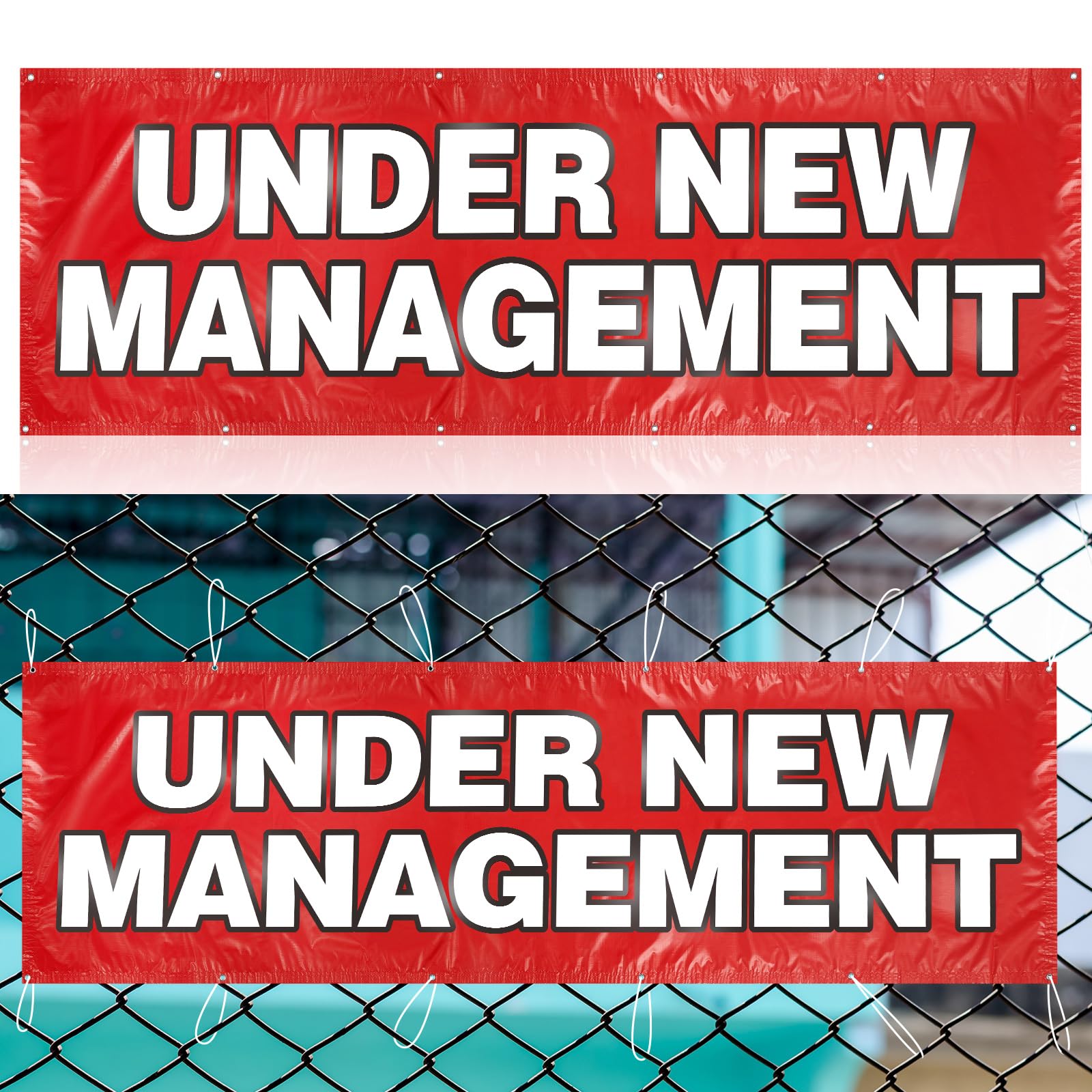 Photo 1 of Hahafelt 3x10 Feet Under New Management Banner Sign with Grommets Weatherproof Vinyl Sign Hanging Banner Outdoor Indoor for Business Industrial Store Yard Signs Red